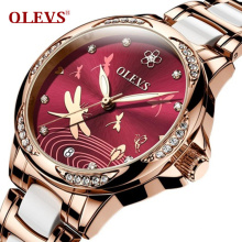 OLEVS 6610 Watch Women Mechanical Ceramics Rhinestone Date Watches Luxury Bracelet Waterproof Wristwatch Elegant Automatic Clock